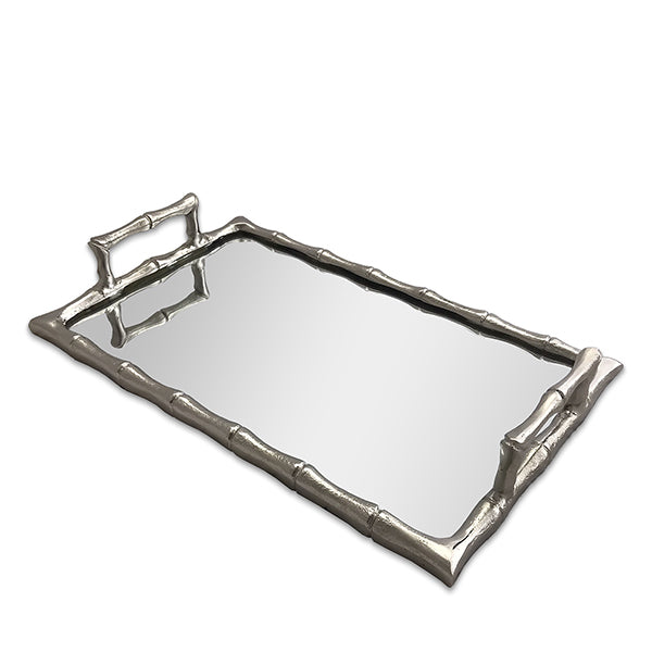 Culinary Concepts London. Large Rectangular Bamboo Tray With Mirror Base - Nickel Finish - TheArtistsQuarter