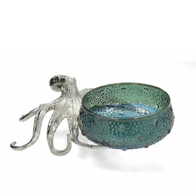 Culinary Concepts London. Octopus Holder With Large Blue Green Glass Bowl - TheArtistsQuarter