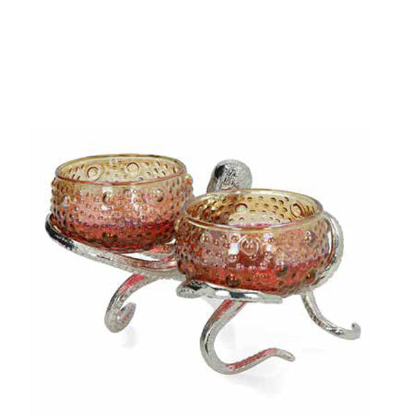 Culinary Concepts London. Octopus Holder With 2 Small Red Amber Glass Bowls - TheArtistsQuarter