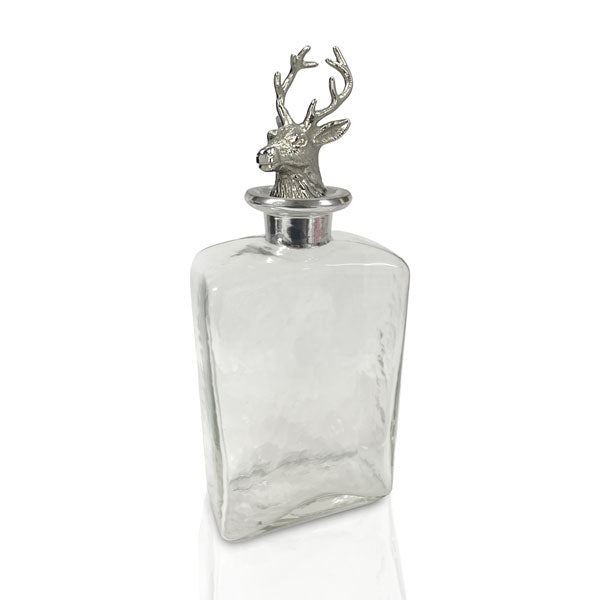 Culinary Concepts London. Glass Square Decanter With Nickel Finish Stag Stopper - TheArtistsQuarter