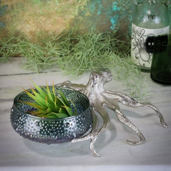 Culinary Concepts London. Octopus Holder With Large Blue Green Glass Bowl - TheArtistsQuarter