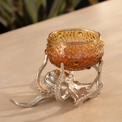 Culinary Concepts London. Octopus Holder With Small Red Amber Glass Bowl - TheArtistsQuarter