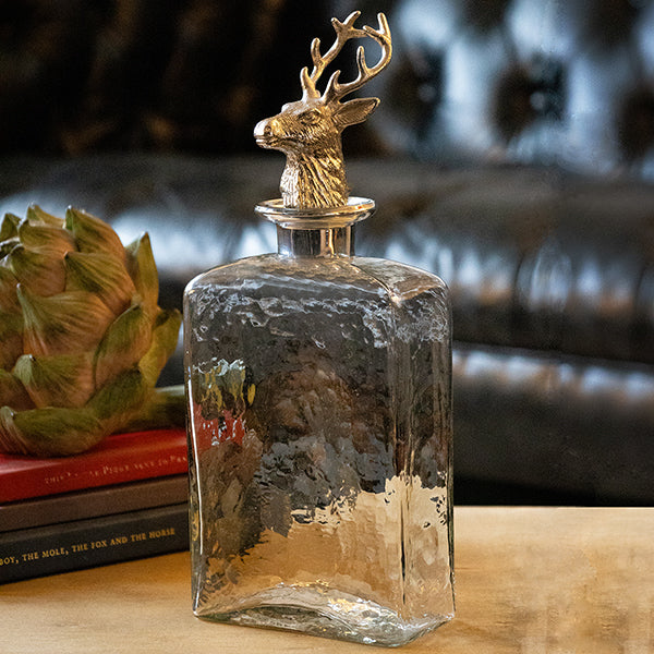 Culinary Concepts London. Glass Square Decanter With Nickel Finish Stag Stopper - TheArtistsQuarter