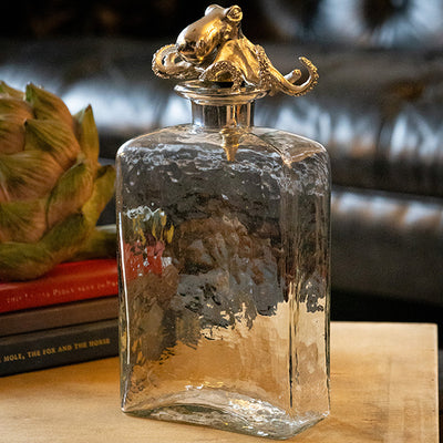 Culinary Concepts London. Glass Square Decanter With Nickel Finish Octopus Stopper - TheArtistsQuarter