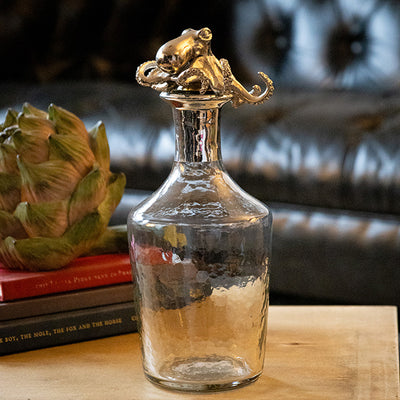 Culinary Concepts London. Glass Bell Decanter With Silver Neck And Nickel Finish Octopus Stopper - TheArtistsQuarter
