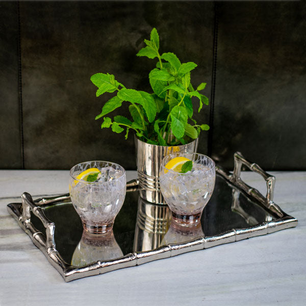 Culinary Concepts London. Large Rectangular Bamboo Tray With Mirror Base - Nickel Finish - TheArtistsQuarter