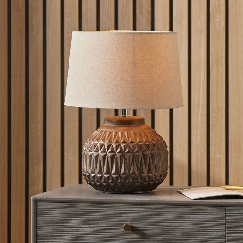 Anneli Bronze Aztec Texture Ceramic Table Lamp *STOCK DUE 2025* - TheArtistsQuarter