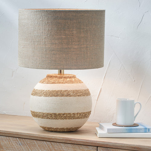 Talalla Cream and Natural Sea Grass Round Table Lamp - TheArtistsQuarter