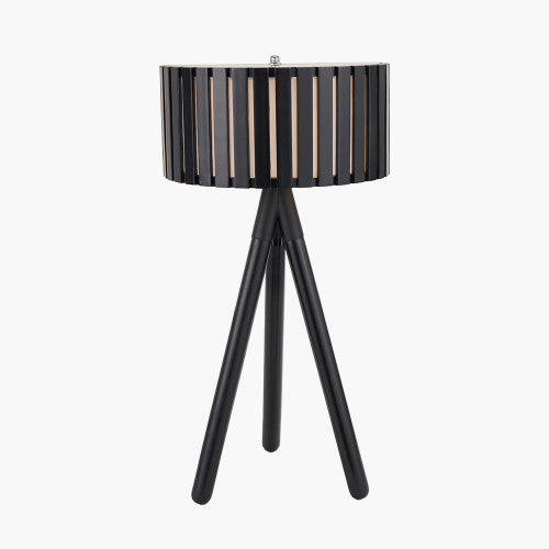 Rabanne Slatted Black Wood Tripod Table Lamp - TheArtistsQuarter