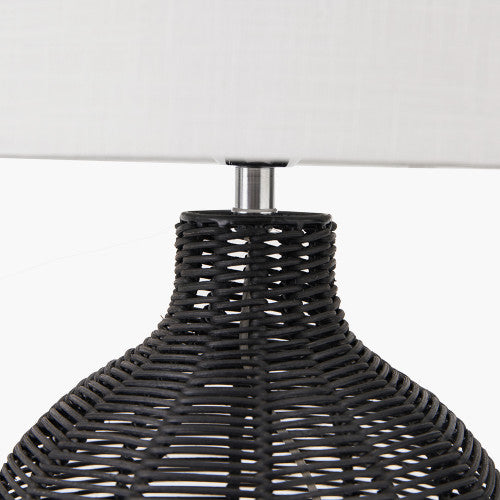 Caswell Black Rattan Cloche Table Lamp - TheArtistsQuarter