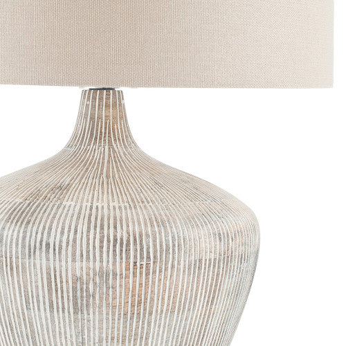 Manaia White Wash Textured Wood Table Lamp *AWAITING STOCK* - TheArtistsQuarter