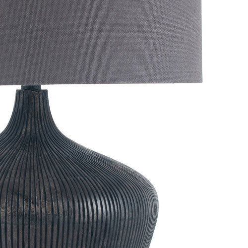 Manaia Antique Black Textured Wood Table Lamp - TheArtistsQuarter