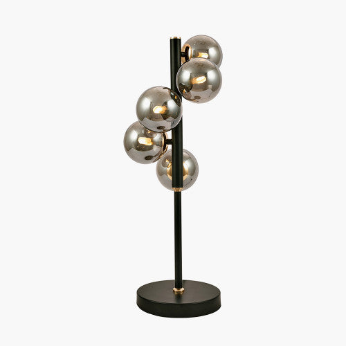 Blair Smoke Glass Ball and Black Metal Table Lamp - TheArtistsQuarter