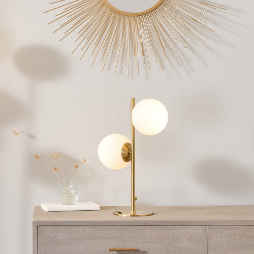 Estelle Brushed Brass Metal and White Orb Dome Table Lamp - TheArtistsQuarter