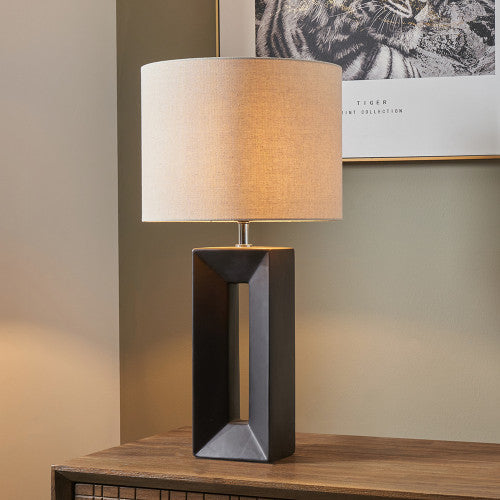 Block Black Ceramic Tall Table Lamp - TheArtistsQuarter