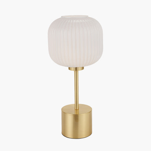 Bella White Ribbed Glass & Gold Metal Squoval Table Lamp - TheArtistsQuarter