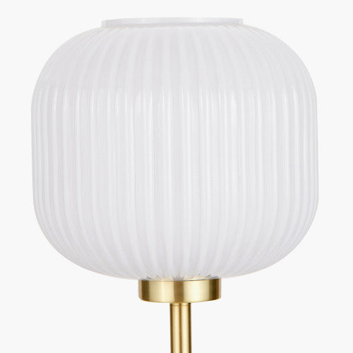 Bella White Ribbed Glass & Gold Metal Squoval Table Lamp - TheArtistsQuarter