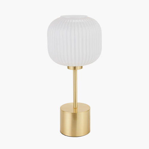 Bella White Ribbed Glass & Gold Metal Squoval Table Lamp - TheArtistsQuarter