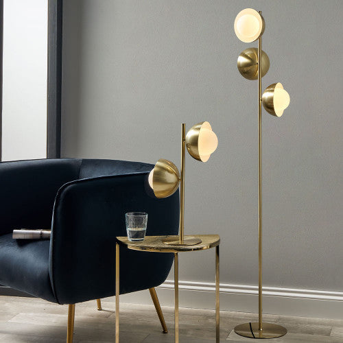 Estelle Brushed Brass Metal and White Orb Dome Floor Lamp - TheArtistsQuarter