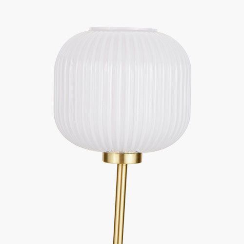 Bella White Ribbed Glass & Gold Metal Squoval Floor Lamp - TheArtistsQuarter