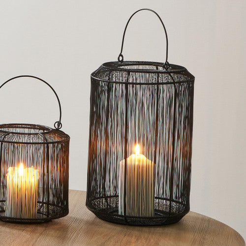 Black Metal Wire Lantern Medium - TheArtistsQuarter