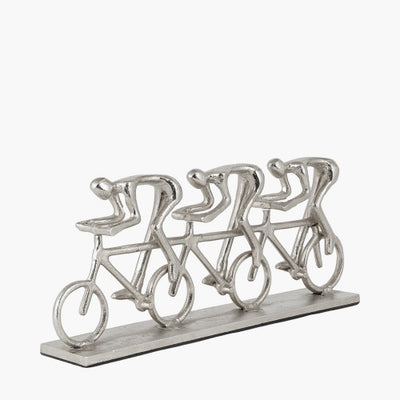 Shiny Silver Triple Cyclist Ornament - TheArtistsQuarter