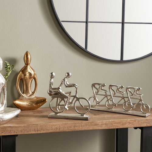 Shiny Silver Triple Cyclist Ornament - TheArtistsQuarter