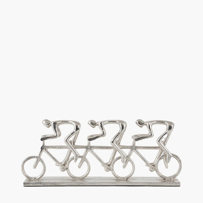 Shiny Silver Triple Cyclist Ornament - TheArtistsQuarter