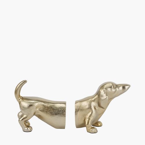 Shiny Gold Metal Sausage Dog Book Ends - TheArtistsQuarter
