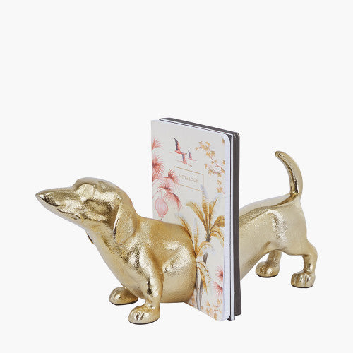 Shiny Gold Metal Sausage Dog Book Ends - TheArtistsQuarter