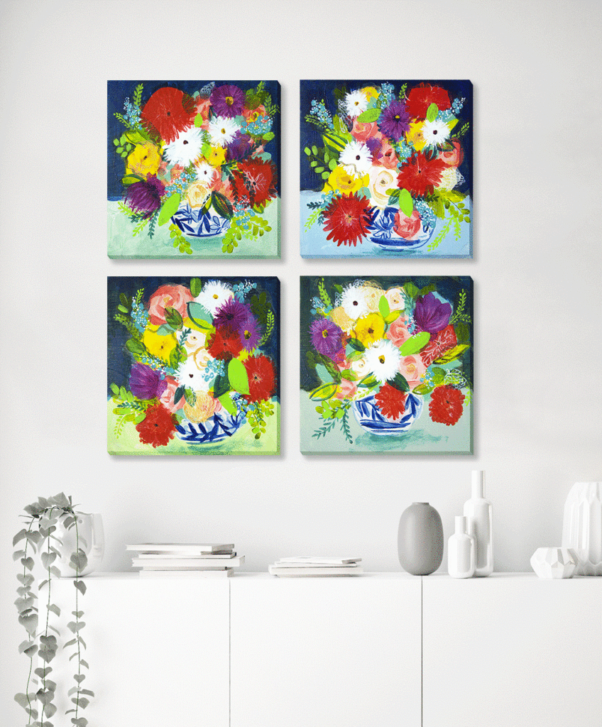 Summer Bouquet Canvas Set Of Four By Shelley Hampe *NEW* - TheArtistsQuarter