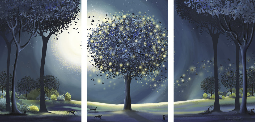 Firefly Tree Triptych By Catherine Stephenson - TheArtistsQuarter