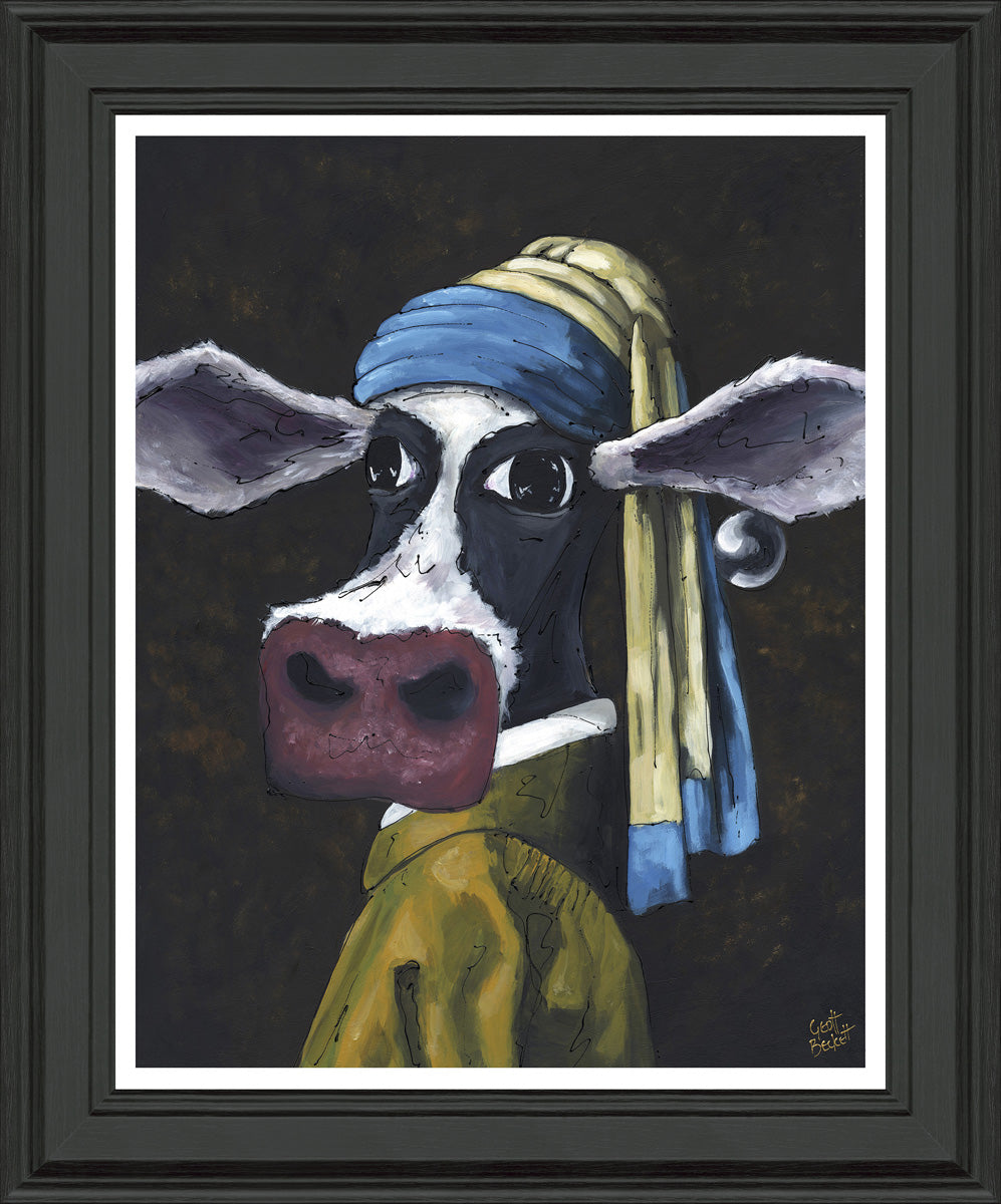 Cow With A Pearl Earring By Geoff Beckett - TheArtistsQuarter