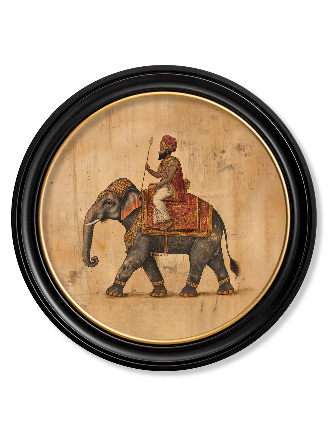 Mughal Emperor on Elephant - Oxford round frame - TheArtistsQuarter