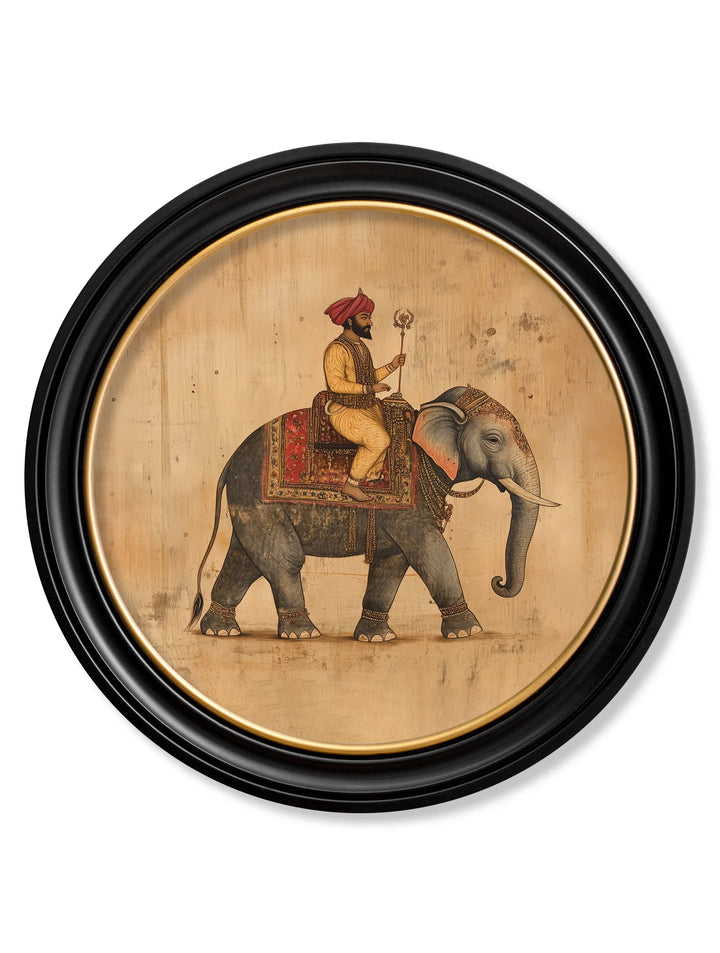 Mughal Emperor on Elephant - Oxford round frame - TheArtistsQuarter