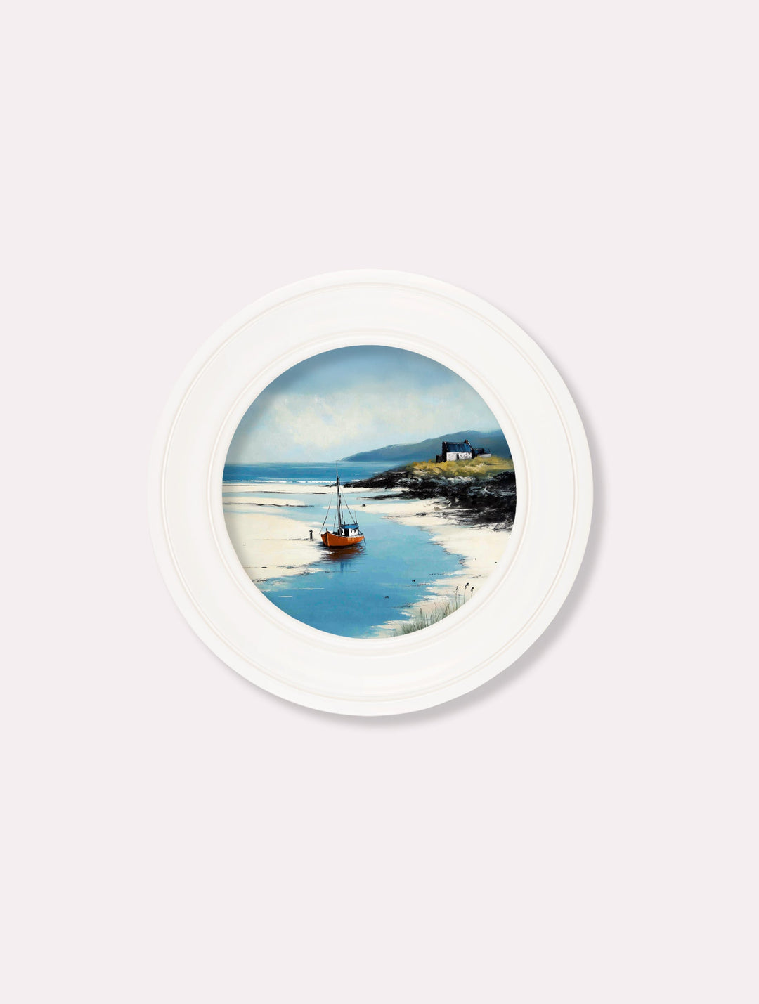 The Coastal Boat - Oxford White Round Frame