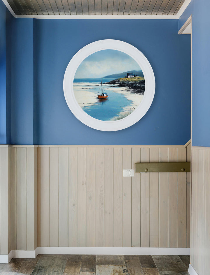 The Coastal Boat - Oxford White Round Frame