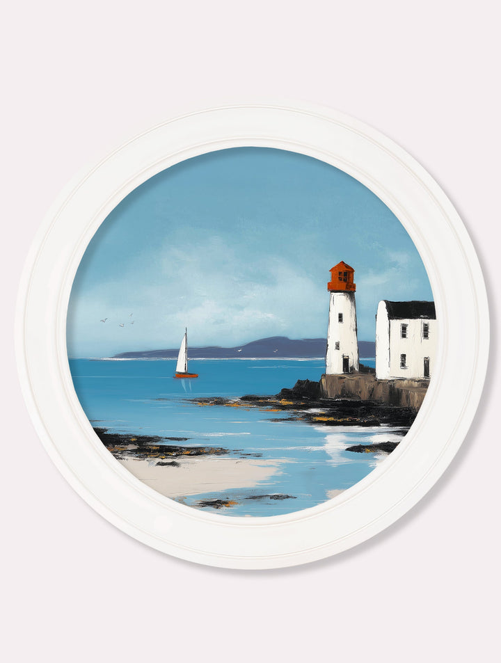 The Coastal Lighthouse - Oxford White Round Frame