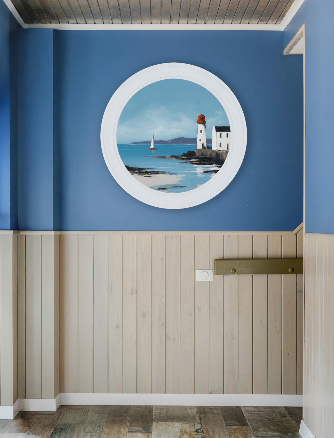 The Coastal Lighthouse - Oxford White Round Frame