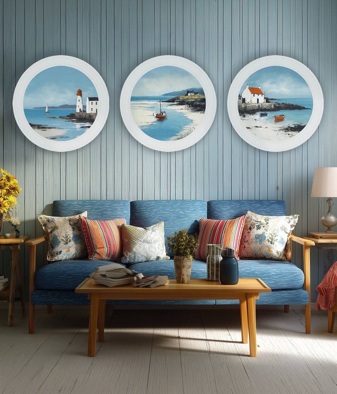 The Coastal Boat - Oxford White Round Frame
