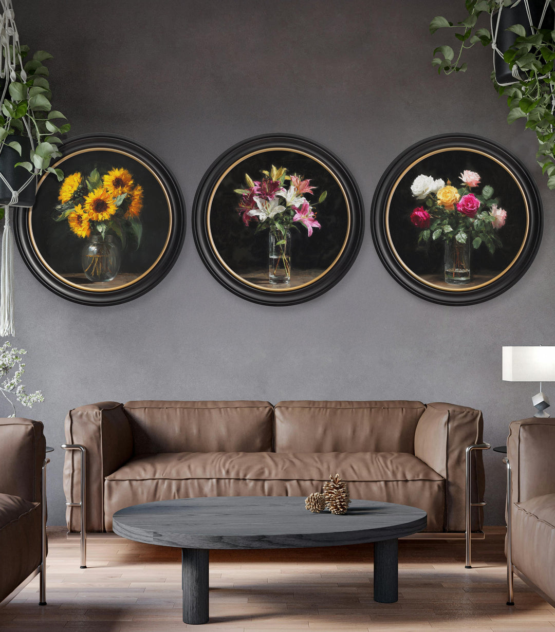 Roses After Dark - Oxford Round Frame