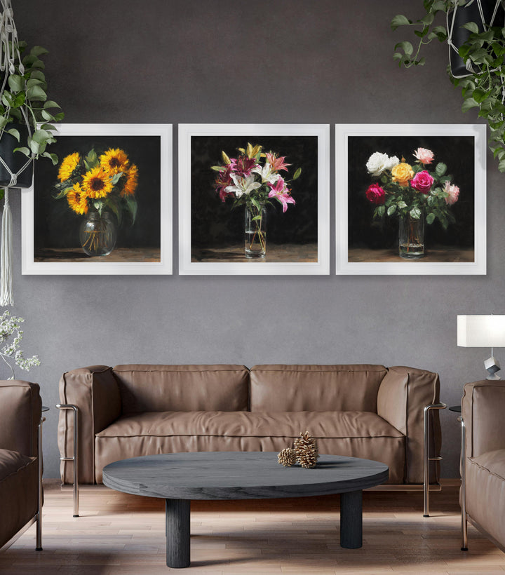 Roses After Dark - White Hurstwood Square Frame