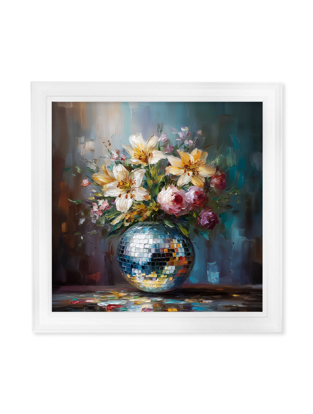 Disco Lilies & Roses - White Hurstwood Square Frame