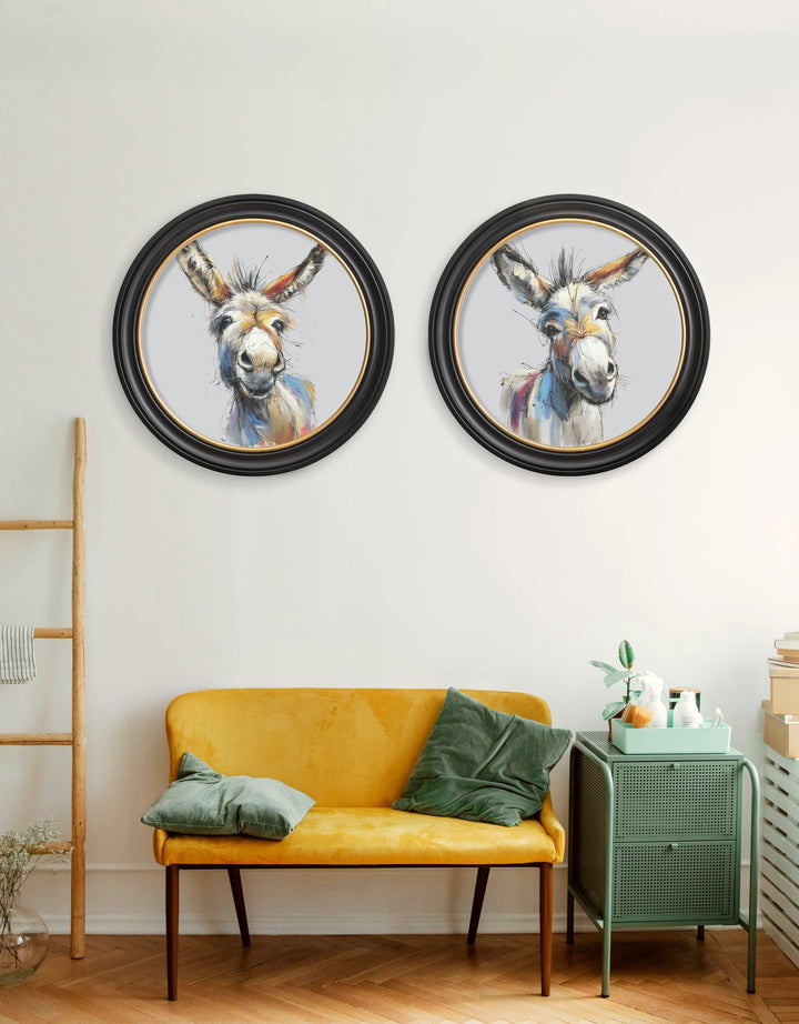 Donkey Jack & Jennet Cosy Sketch - Oxford Round Frame