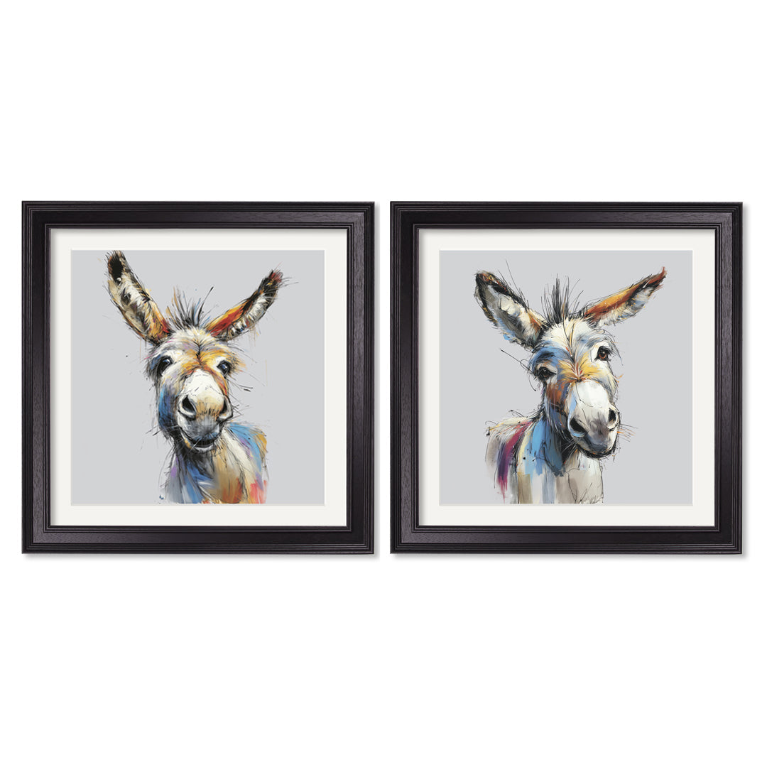Donkey Jack & Jennet Cosy Sketch - Black Hurstwood Square Frame