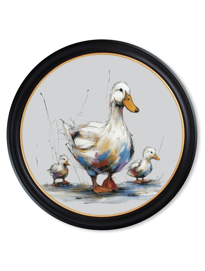 Family of Ducks Cosy Sketch - Oxford Round Frame