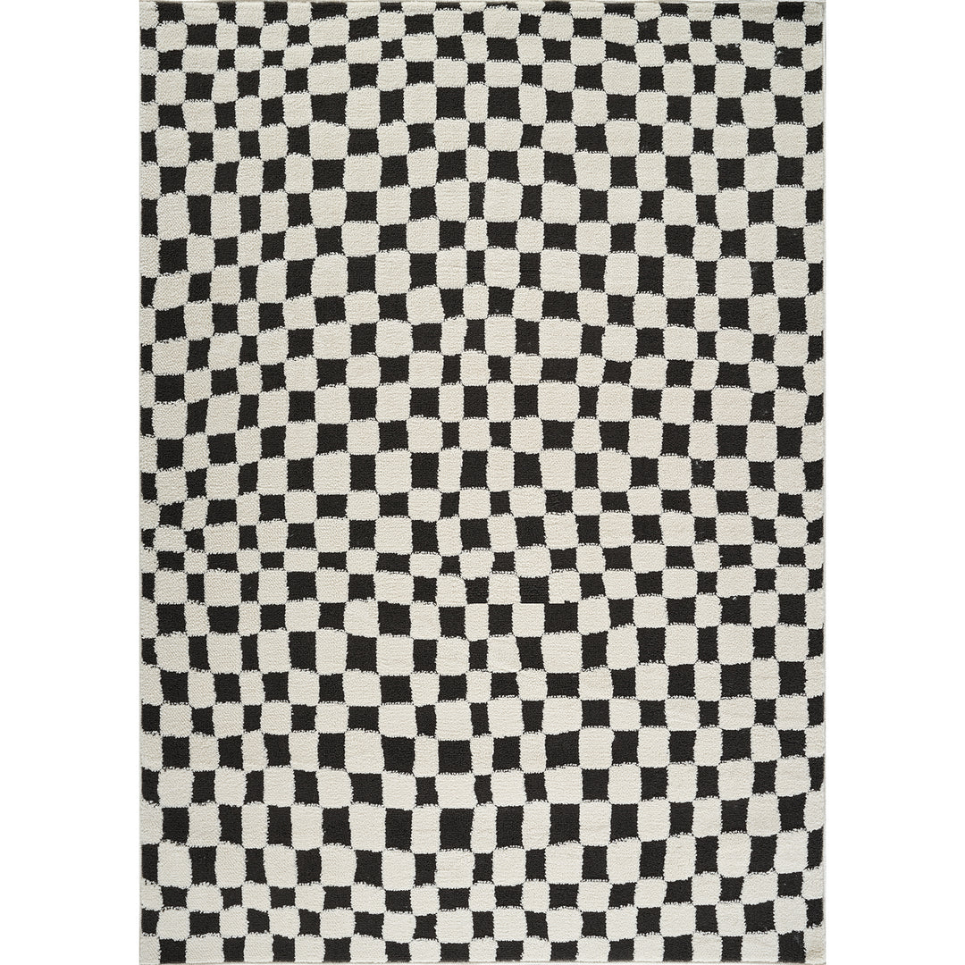 Freud Modern High Pile Checkered Rug Black - TheArtistsQuarter