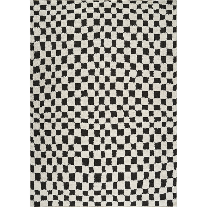 Freud Modern High Pile Checkered Rug Black - TheArtistsQuarter