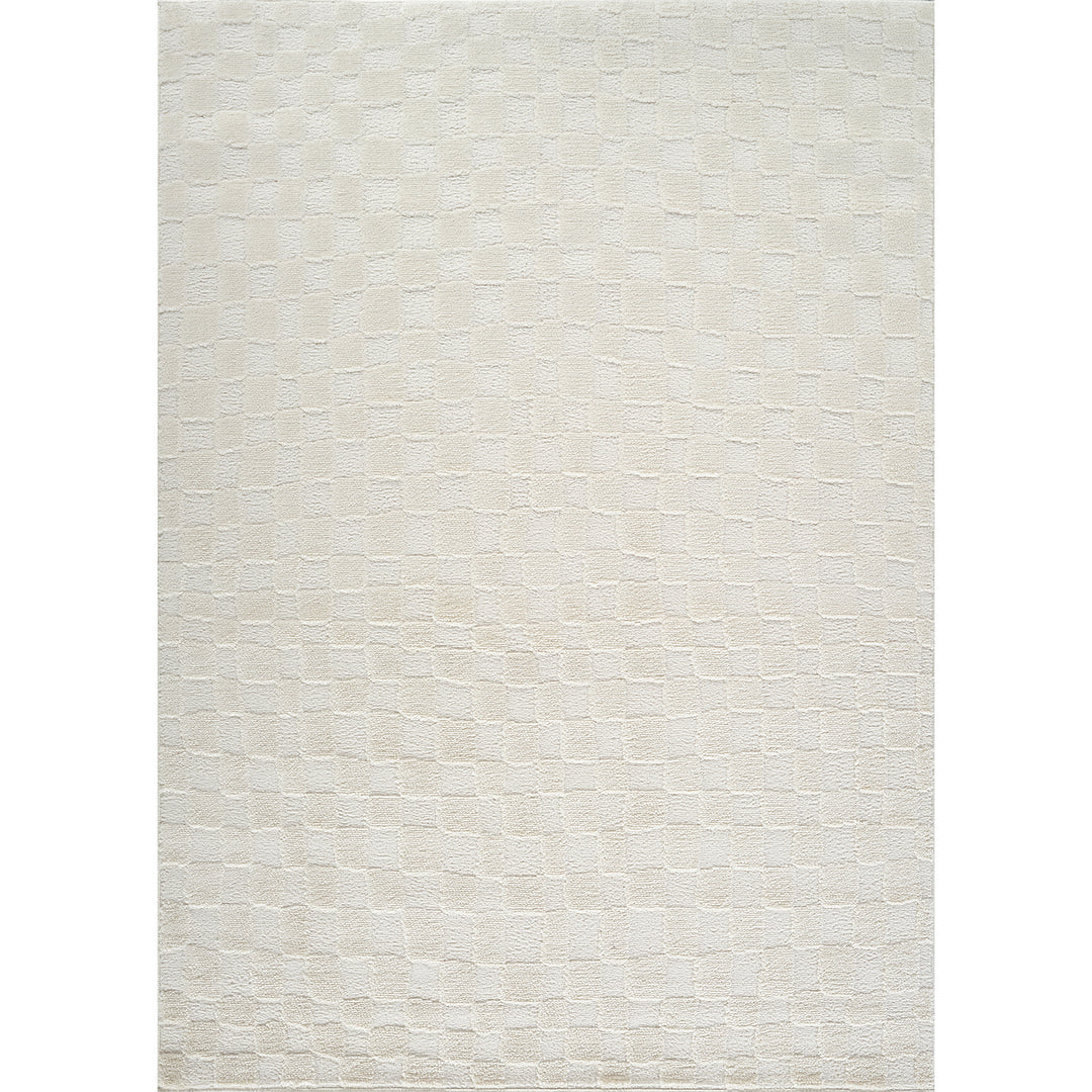Freud Modern High Pile Checkered Rug White - TheArtistsQuarter