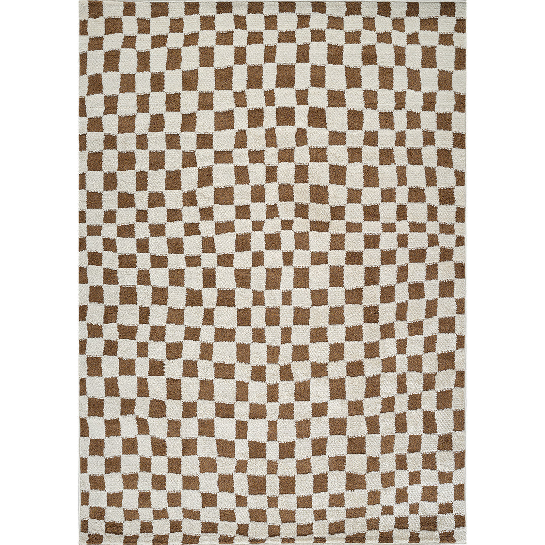 Freud Modern High Pile Checkered Rug Brown - TheArtistsQuarter